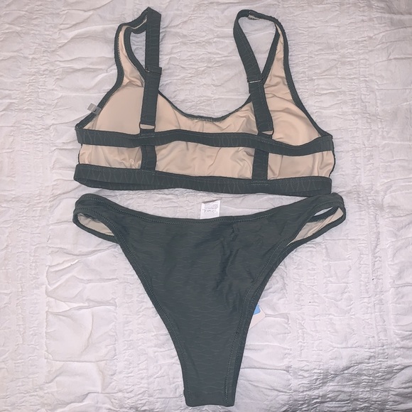 Army green step piece bathing suit with cut out back. - Picture 4 of 4